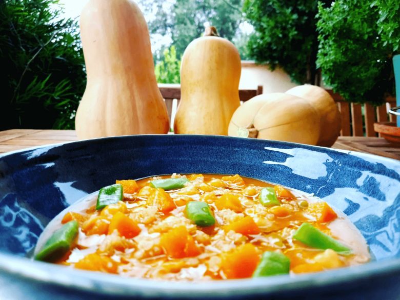 Potaje de garbanzos con calabaza asada